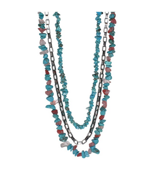JUSTIN  3 STRAND PINK AND TURUOISE - ACCESSORIES JEWELRY NECKLACE - 23163NJ1