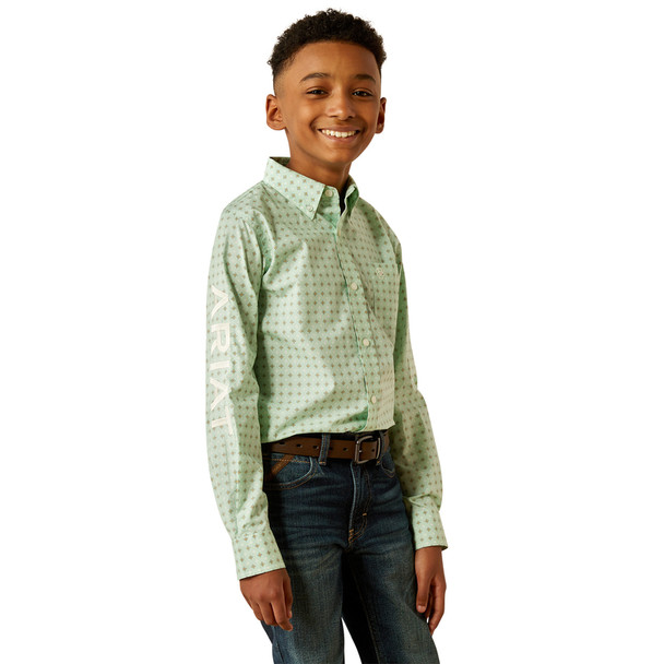 ARIAT TEAM PIERSON LIGHT GREEN PRINT - KIDS BOYS SHIRT - 10054795
