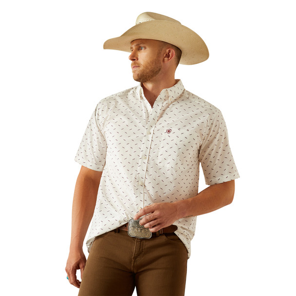 ARIAT GRANT CLASSIC FIT WHITE PRINT - MENS SHIRT  - 10054680