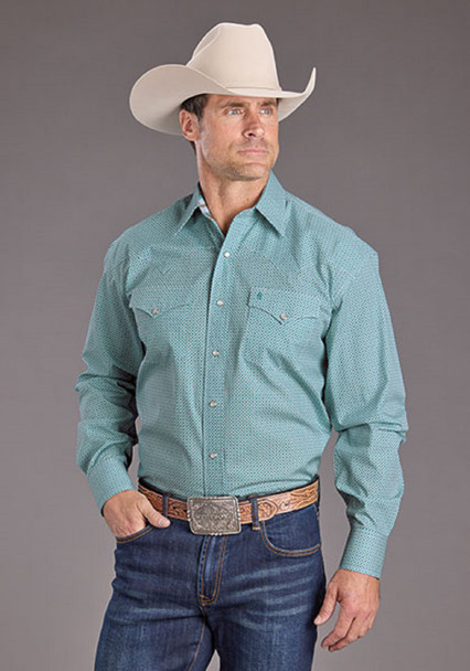 STETSON MOSAIC GEO TURQUOISE PRINT - MENS SHIRT  - 11-001-0425-2067BU