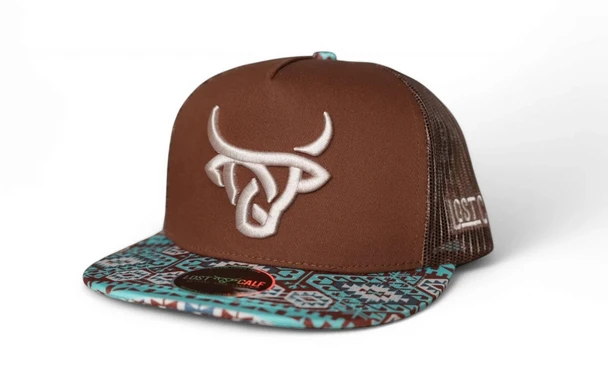 LOST CALF 3D LOGO BROWN TURQUOISE AZTEC - HATS CAP  - HOPI FLAT