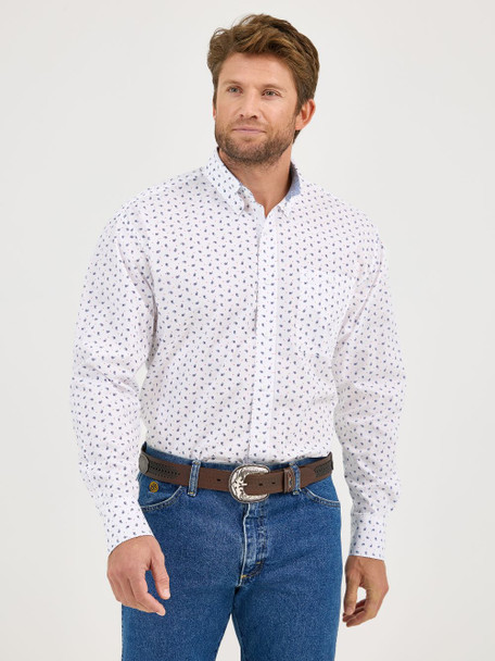 WRANGLER GEORGE STRAIT WHITE BLUE PRINT - MENS SHIRT  - 112365376