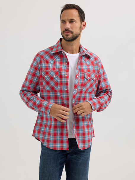 WRANGLER RETRO SNAP CHERRY RED PLAID - MENS SHIRT  - 112365832