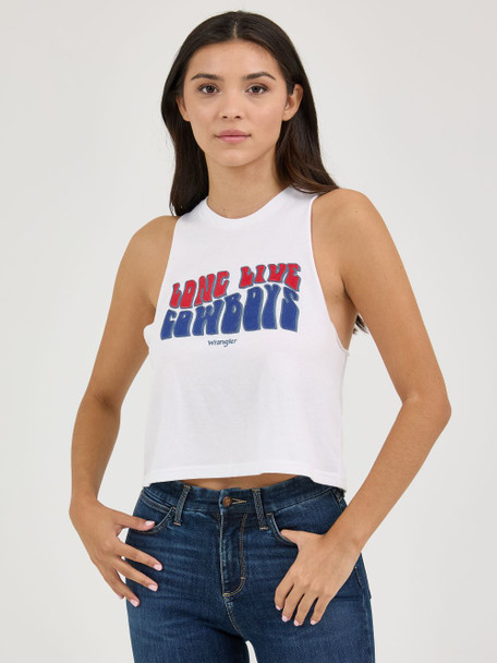 WRANGLER WHITE FESTIVAL CROP TANK - LADIES TEE  - 112361861