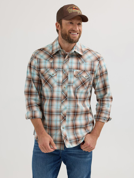 WRANGLER RETRO MODERN FIT BROWN PLAID - MENS SHIRT  - 112365896