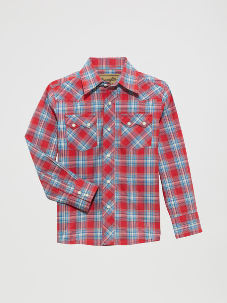 WRANGLER RETRO SNAP CHERRY RED PLAID - KIDS BOYS SHIRT - 112365907
