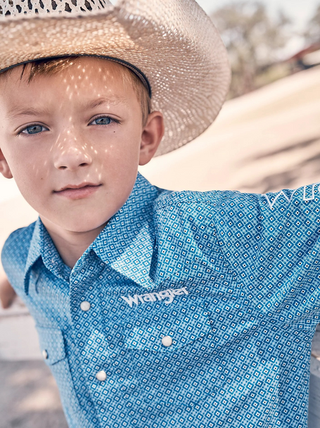 WRANGLER BOYS LOGO BLUE PRINT - KIDS BOYS SHIRT - 112365841