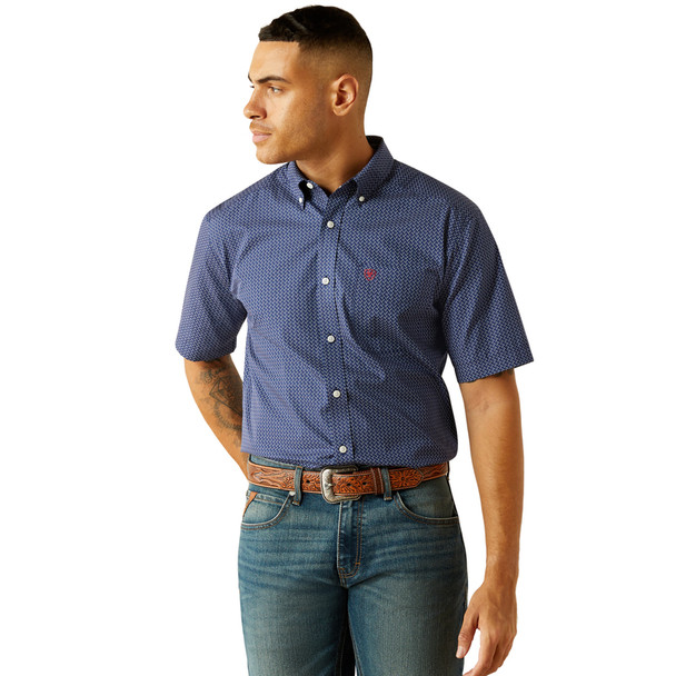 ARIAT DAVIS WRINKLE FREE BLUE PRINT - MENS SHIRT  - 10059004