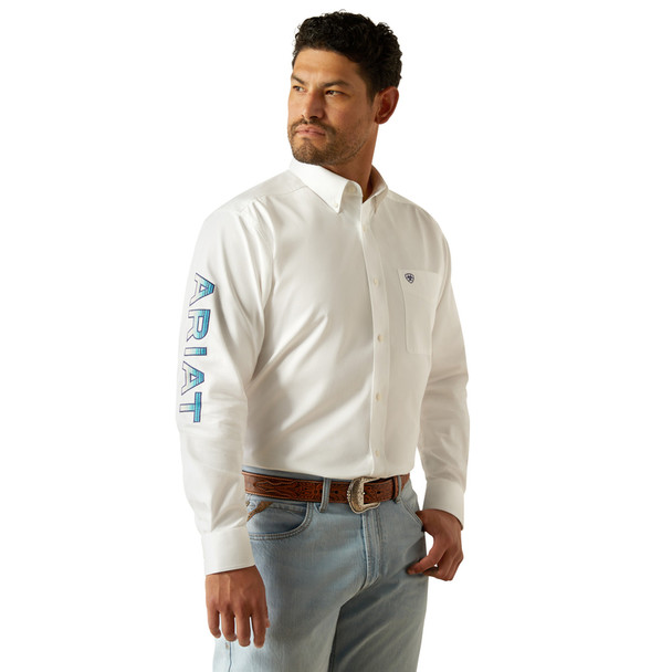 ARIAT TEAM LOGO TWILL WHITE TEAL - MENS SHIRT  - 10059132