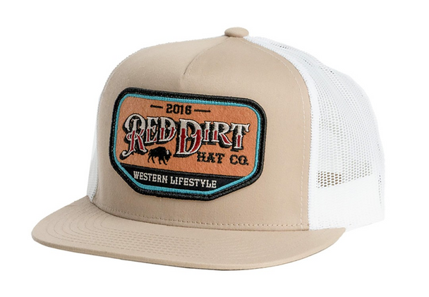 RED DIRT LIFESTYLE KHAKI WHITE 5 PANEL - HATS CAP  - RDHC484