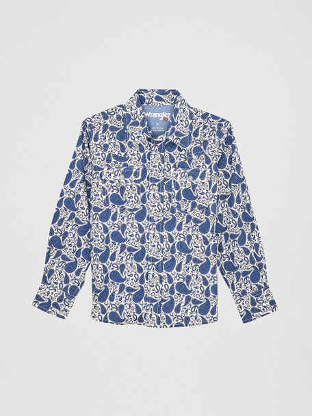 WRANGLER BLUE/WHITE PAISLEY PRINT - KIDS BOYS SHIRT - 112367941