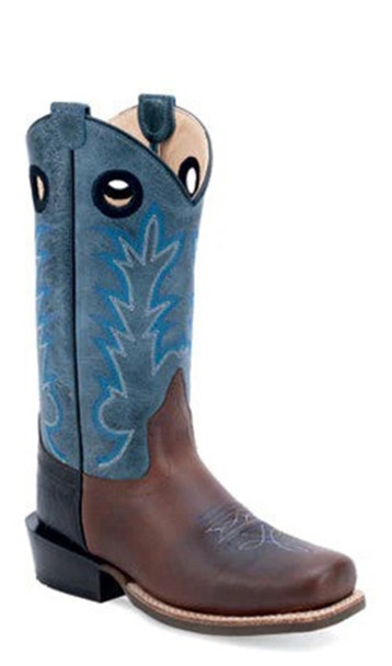 OLD WEST LEATHER SQUARE TOE BROWN - BOOT KIDS BOYS - 8208