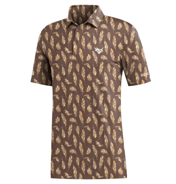 LOST CALF BROWN FEATHERS PRINT - MENS POLO  - BROWN FEATHERS PRINT