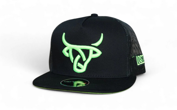 LOST CALF 3D LOGO NEON GREEN BLACK - HATS CAP  - NEON GREEN FLAT