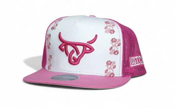 LOST CALF 3D LOGO PINK FLOWERS - HATS CAP  - SADRACH PINK FLAT