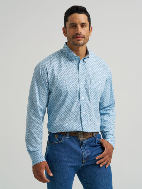 WRANGLER GEORGE STRAIT BLUE MULTI PRINT - MENS SHIRT  - 112368232