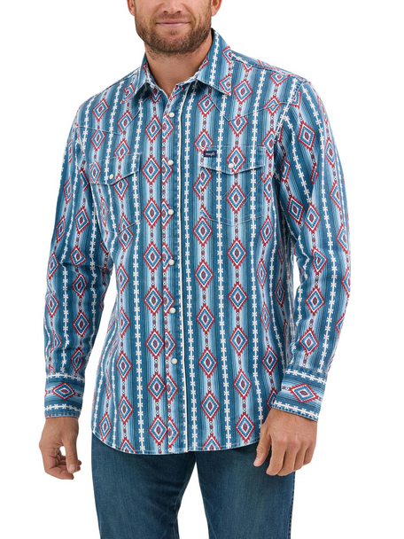 WRANGLER VINTAGE AMERICANA BLUE PRINT - MENS SHIRT  - 112368193
