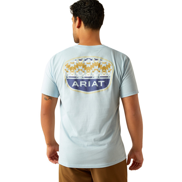 ARIAT OGDEN VALLEY BADGE LIGHT BLUE - MENS TEE  - 10058898