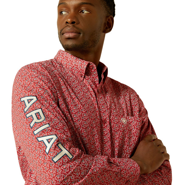 ARIAT TEAM PERL FITTED RED BEIGE - MENS SHIRT  - 10062255