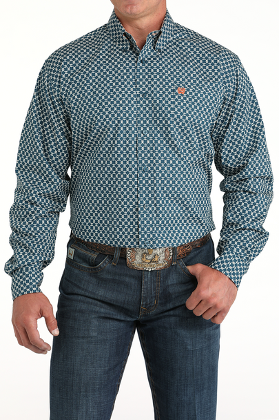 CINCH TEAL GEOMETRIC PRINT - MENS SHIRT  - MTW1105966