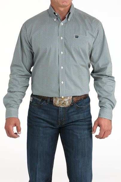 CINCH TEAL STRETCH GEOMETRIC PRINT - MENS SHIRT  - MTW1105968