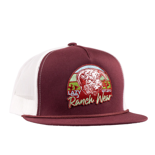 LAZY J RANCH WEAR MAROON & WHITE PRICKLY PEAR - HATS CAP  - MARWHT4-PP