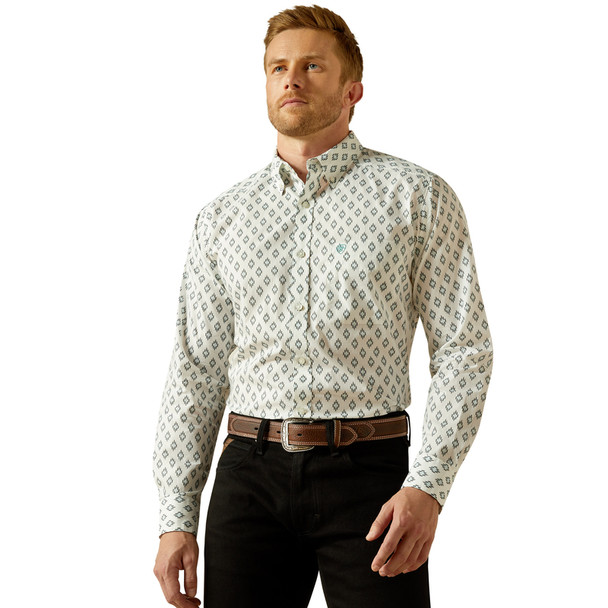 ARIAT BASS FITTED WHITE PRINT - MENS SHIRT  - 10062203