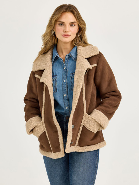 WRANGLER BROWN SHERPA LINED BARN COAT - LADIES JACKET  - 112367385