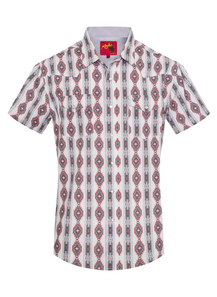 RODEO WHITE AZTEC PEARL SNAP PRINT - MENS SHIRT  - MPS110S-1058