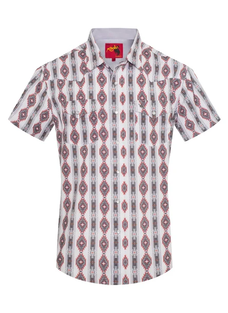 RODEO WHITE AZTEC PEARL SNAP PRINT - MENS SHIRT  - MPS110S-1058