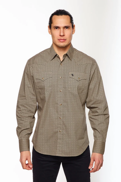 RODEO LIGHT BROWN MEDALLION PRINT - MENS SHIRT  - PS100L-148