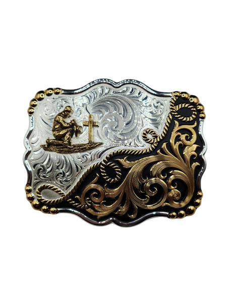 MONTANA SILVERSMITHS TWO TONE MED PRAYING COWBOY - ACC BUCKLE  - 35410YG-917M