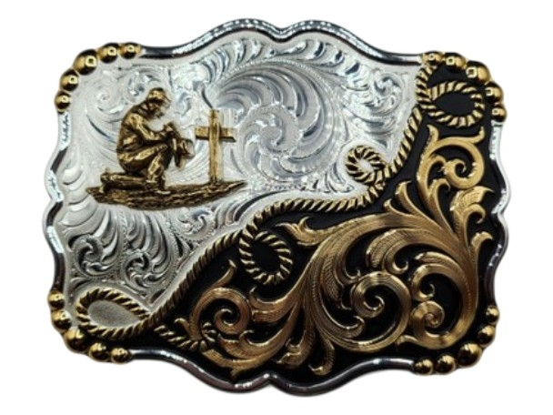 MONTANA SILVERSMITHS TWO TONE MED PRAYING COWBOY - ACC BUCKLE  - 35410YG-917M