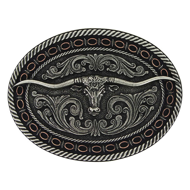 ATTITUDE BY MONTANA SILVERSMITHS ROUND BARBED EDGE LONGHORN - ACC BUCKLE  - A742