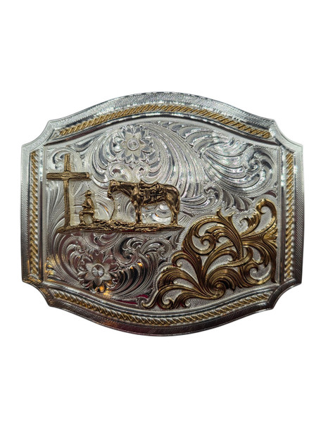 MONTANA SILVERSMITHS MED CHRISTIAN COWBOY 2 TONE - ACC BUCKLE  - 55710-731M
