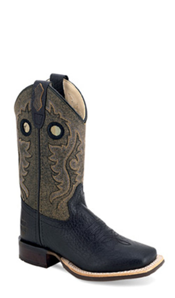 OLD WEST BLACK LEATHER BROAD SQUARE TOE - BOOT KIDS BOYS - BSC2001