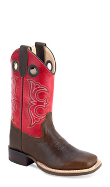 OLD WEST RED LEATHER BROAD SQUARE TOE - BOOT KIDS BOYS - BSY1999