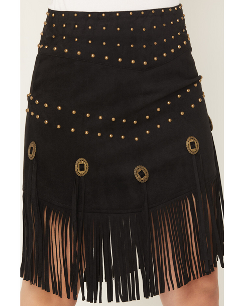 BLACK CONCHO FRINGE SKIRT - LADIES SKIRT   - FRN-CNC-BLK