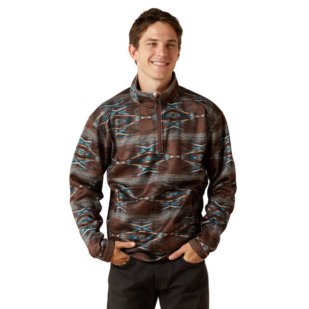 ARIAT CALDWLL LOGO 1/4 ZIP MAHOGANY - MEN SWEATER  - 10062620