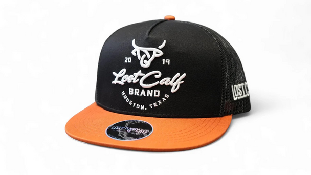 LOST CALF BLACK/ORANGE EMROIDERED LOGO - HATS CAP  - DUSTHORN ORANGE BLACK FLT