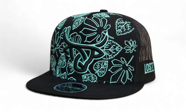 LOST CALF 3D LOGO BLACK TEAL FLORAL - HATS CAP  - WILDERA FLAT