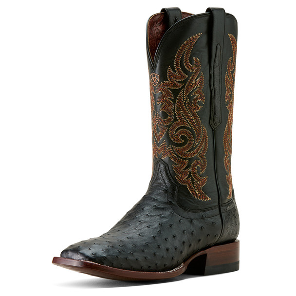 ARIAT CASH BLACK FULL QUILL OSTRICH - BOOT MENS WESTERN - 10063776