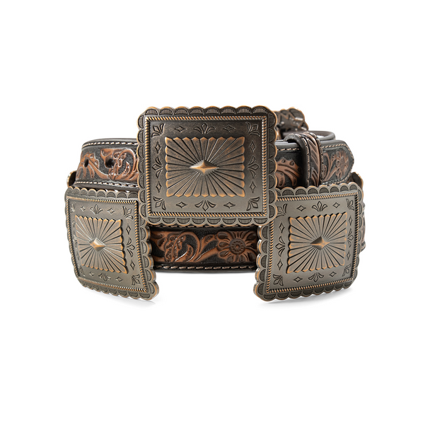 ARIAT FLORAL EMBOSSED CONCHOS BROWN - ACCESSORIES BELT LADIES - A1567902
