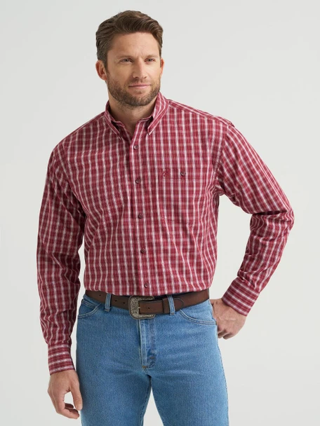 WRANGLER RELAXED FIT- BURGUNDY PLAID - MENS SHIRT  - 112369440