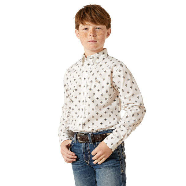 ARIAT THELL WHITE CLASSIC FIT PRINT - KIDS BOYS SHIRT - 10065987
