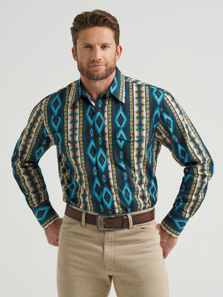 WRANGLER CHECOTAH TURQUOISE BELT PRINT - MENS SHIRT  - 112369467