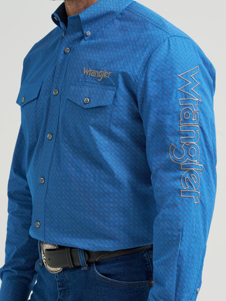 WRANGLER LOGO SNAP CERULEAN HATCH BLUE - MENS SHIRT  - 112369443