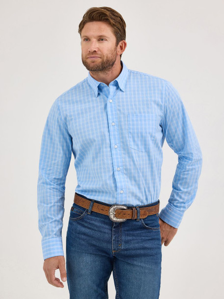 WRANGLER CODY JOHNSON FRENCH BLUE PLAID - MENS SHIRT  - 112369517