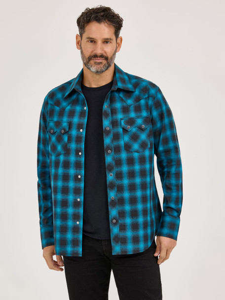 WRANGLER RETRO SAWTOOTH COAL BLUE PLAID - MENS SHIRT  - 112369565