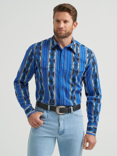 WRANGLER CHECOTAH BOLD BLUE PRINT - MENS SHIRT  - 112369484